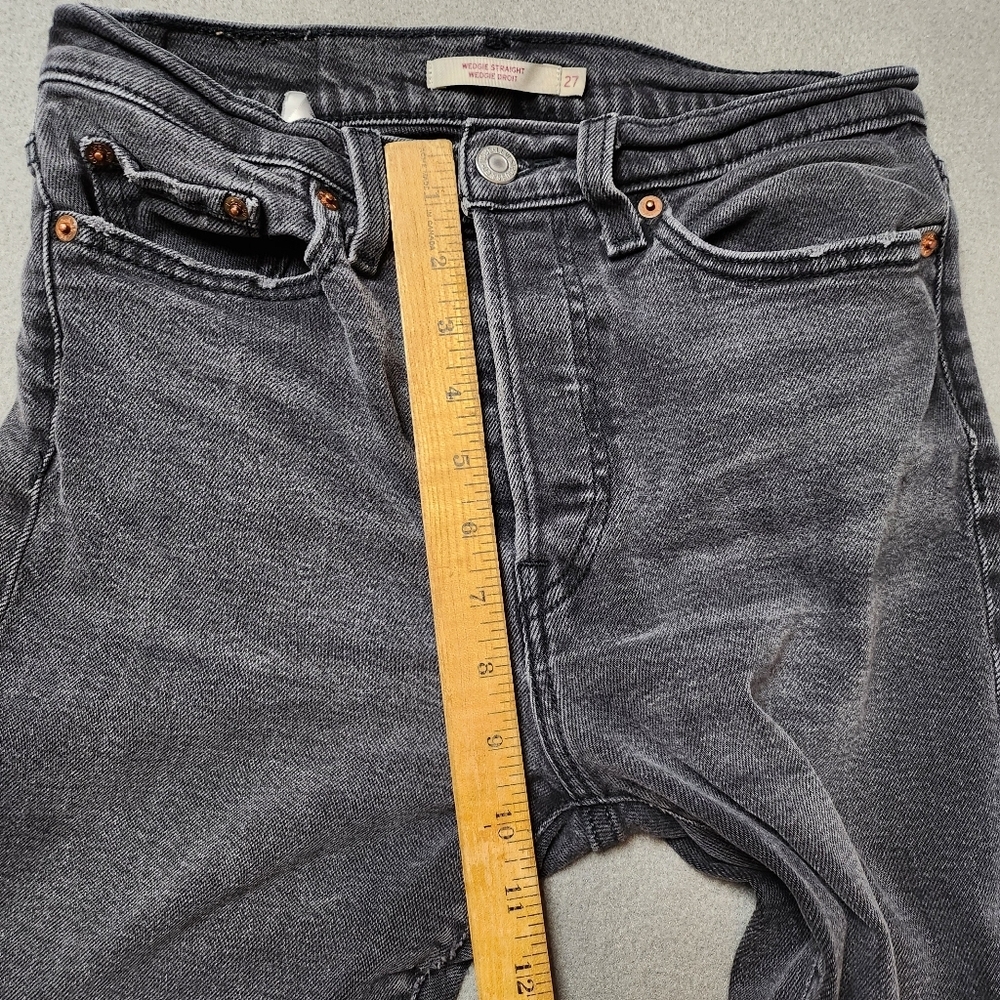 Levis Wedgie Straight Button Fly High Rise Premium Jeans Gray Black Wash Size 27 - Picture 12 of 14